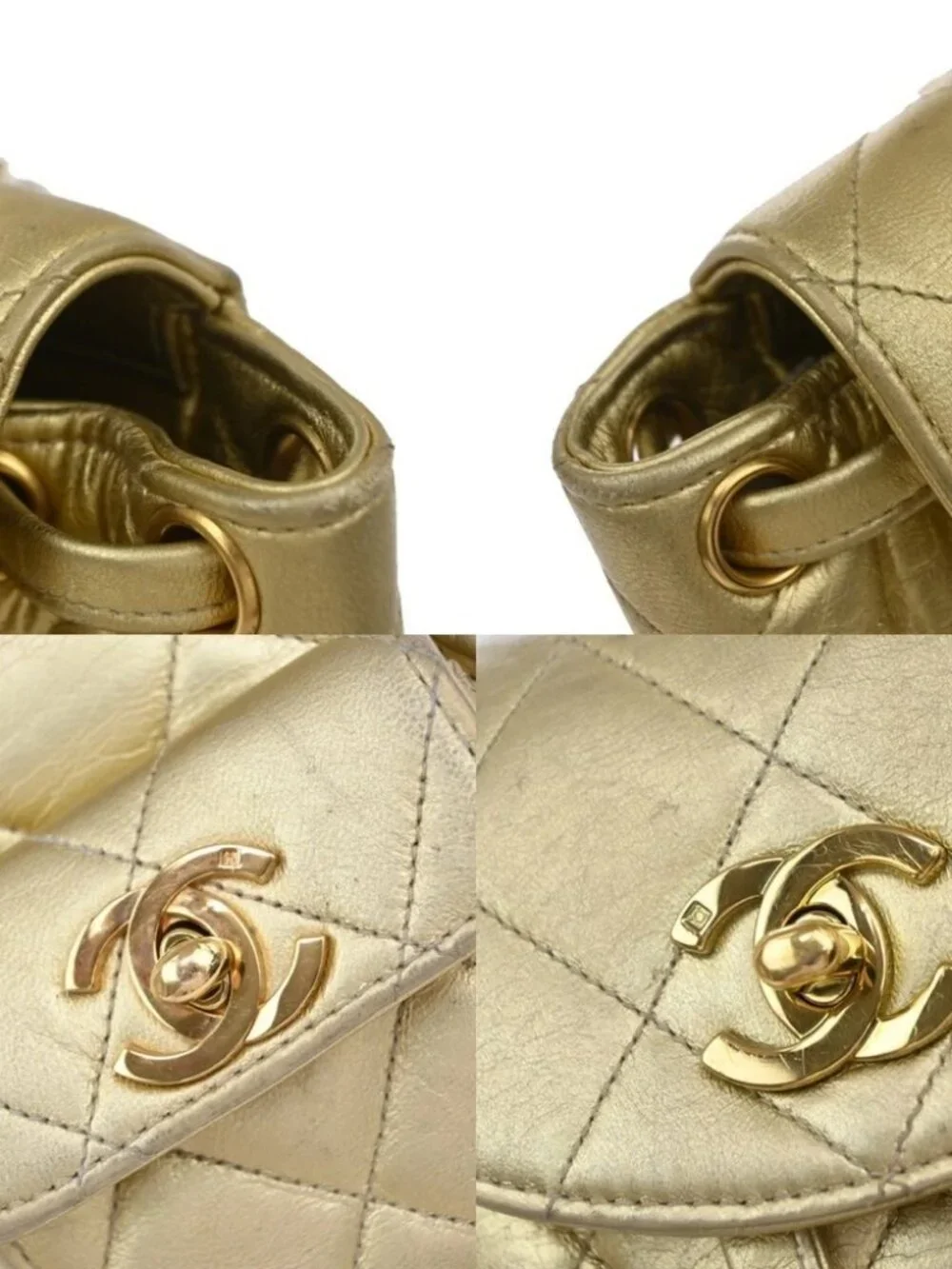 CHANEL CC Logo Duma Matelasse Chain Backpack Bag Leather Gold Vintage